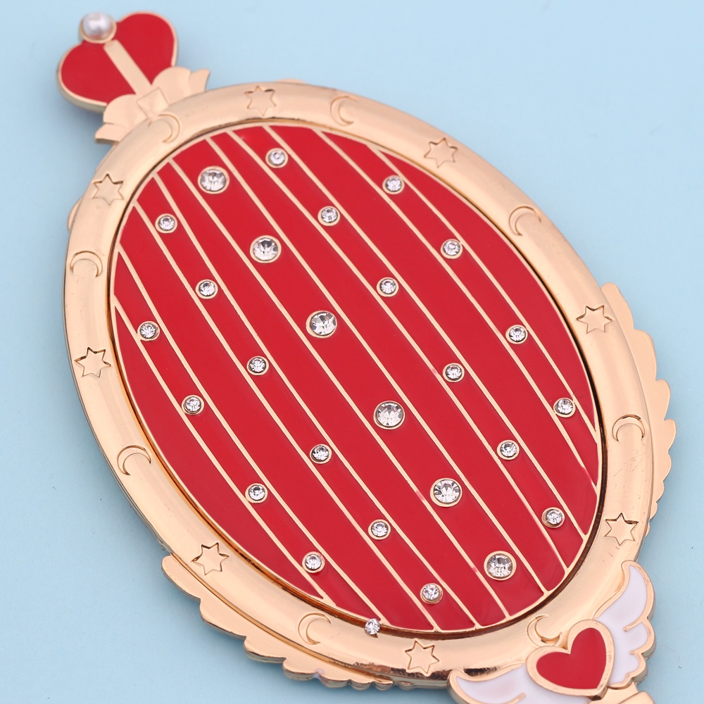 Gương Trang Điểm Cầm Tay Hình Bầu Dục Bằng Kim Loại Màu Đỏ/Xanh Dương/Xanh Dương Có Gương Trang Điểm Cho Nữ