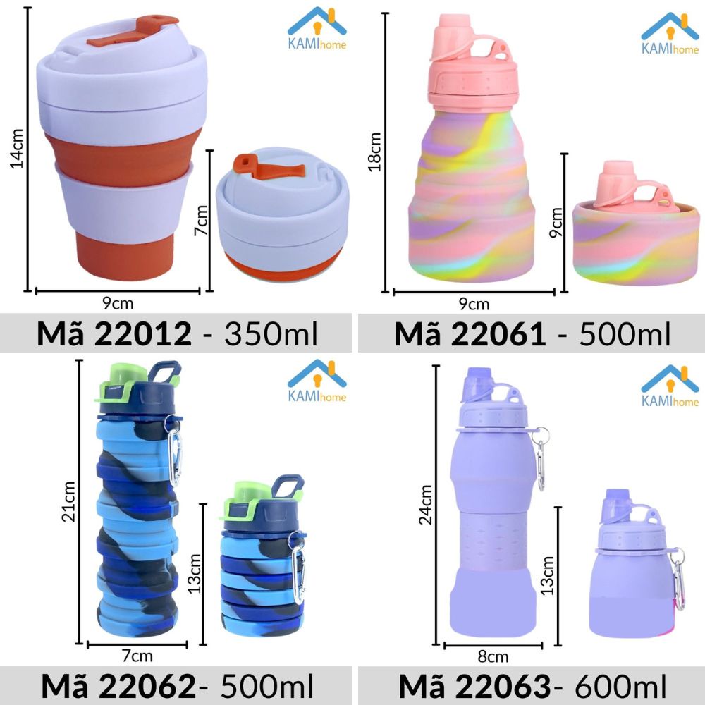 Bình nước có ống hút Silicon gấp gọn an toàn và chịu nhiệt nóng lạnh 500ml mã 22061