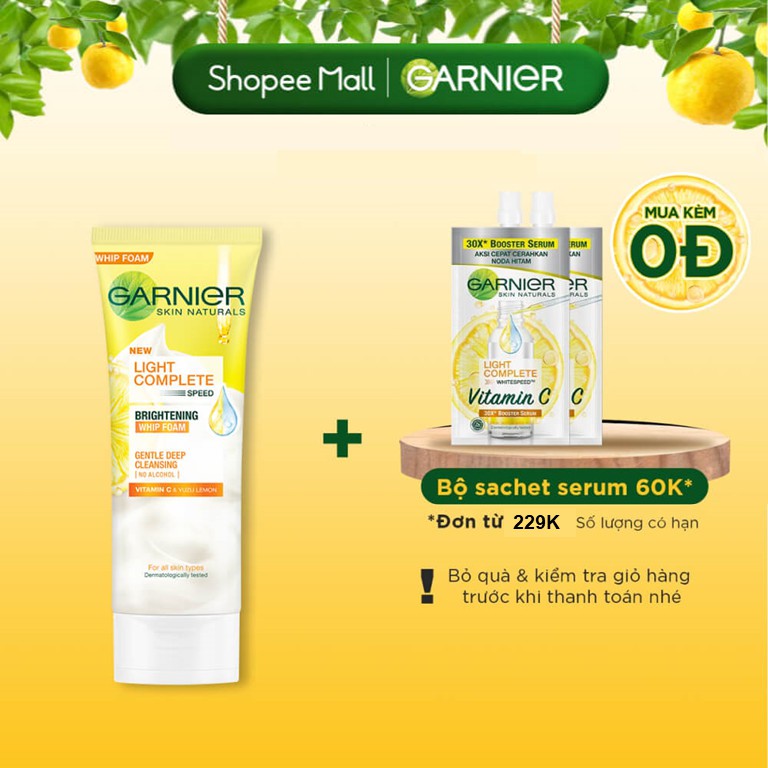 [Mã FMCGMALL -8% đơn 250K] Sữa rửa mặt tạo bọt sáng da Garnier Whip Foam 100ml