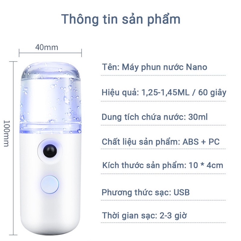 Máy xông tinh dầu mặt mini cầm tay làm sạch mặt mũi họng, phun sương xịt khuẩn khoáng Nano giá rẻ MUNTECH MX01