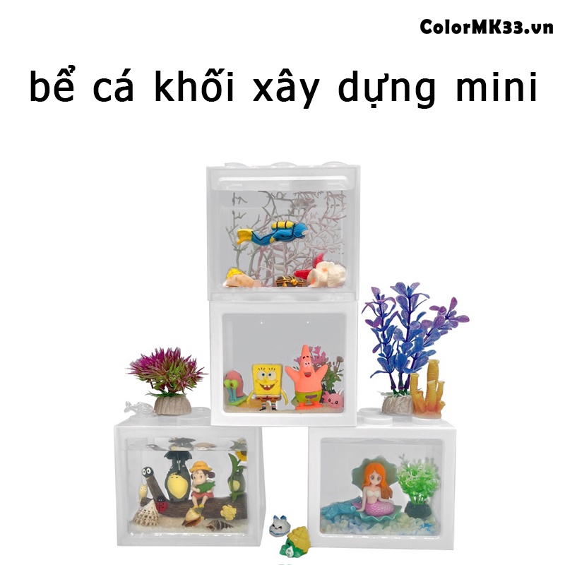 Bể Cá mini Hồ cá mini Bằng Trang Trí Hồ Cá Cảnh bể cá mini để bàn trang trí mini đáng yêu chất liệu PVC bể cá mini combo đầy đủ