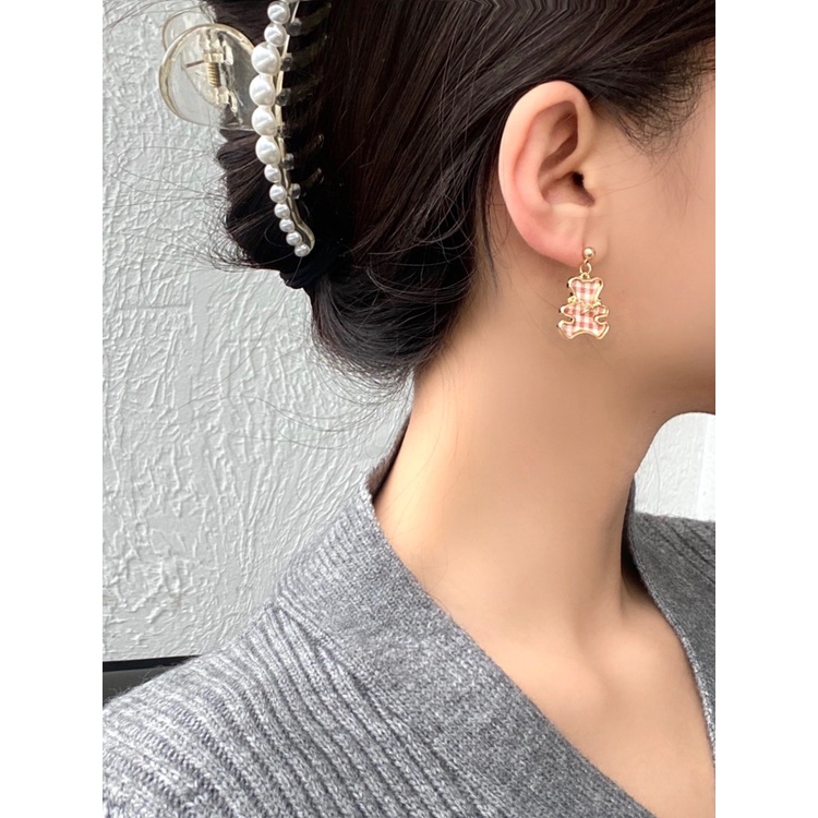 Bông tai hình gấu caro phong cách Hàn Quốc dành cho nữ