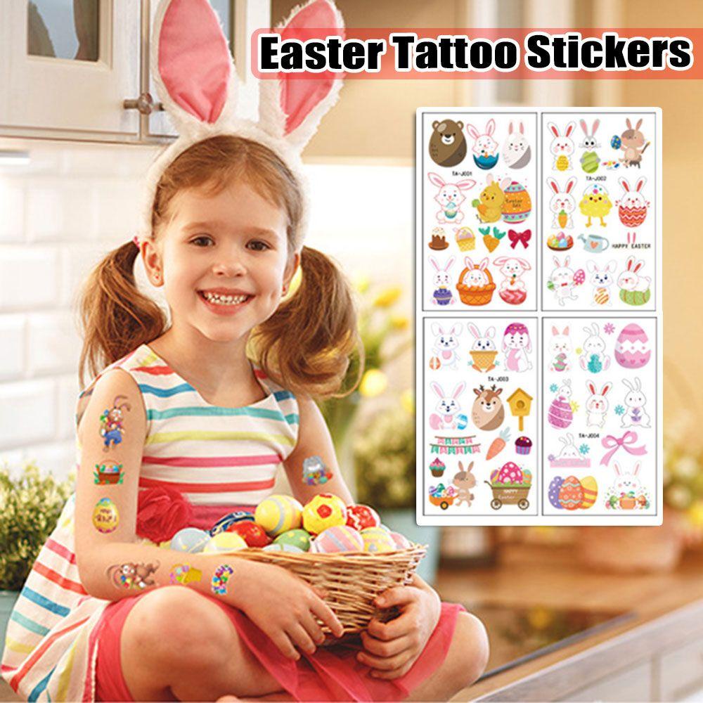 1 Tấm Hình Xăm Dán Lâu Trôi Họa Tiết Thỏ Và Trứng Dễ Vệ Sinh