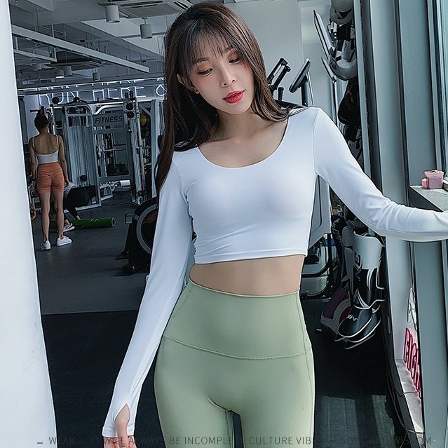 Áo thun tập gym nữ CÓ💜MÚT💜NGỰC croptop dài tay đan dây lưng cho nữ tập thể thao GYMSTORE 726