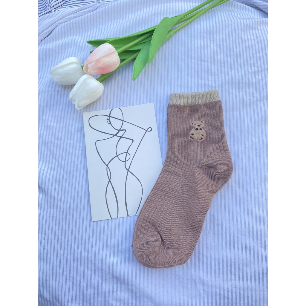 Tất gấu Muzini vớ cổ cao in hình hoạt hình nhiều màu dễ thương TN205