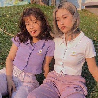 Áo thun nữ | Áo croptop có cổ thêu hoa Daisy