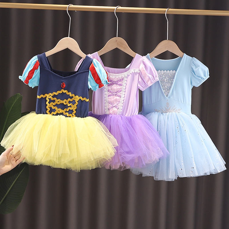 Đầm Xòe TUTU Đính Kim Sa Màu Trắng Tuyết Elsa Anna Cho Bé Gái Dự Tiệc