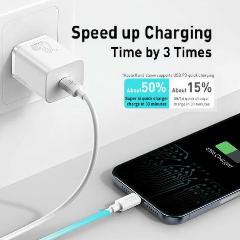 Bộ Sạc Nhanh Baseus 20W Super Si Mini USB C Hỗ Trợ QC3.0 PD Cho iPhone 12 / dây sạc 20W