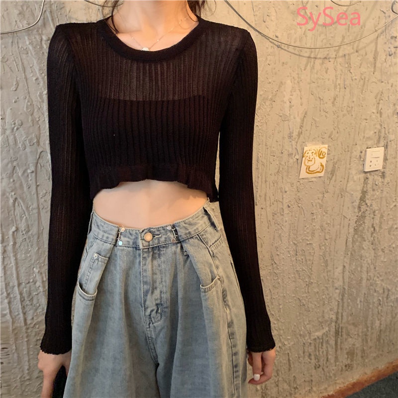 Áo dệt kim tay dài chống nắng phong cách mùa thu cho nữ