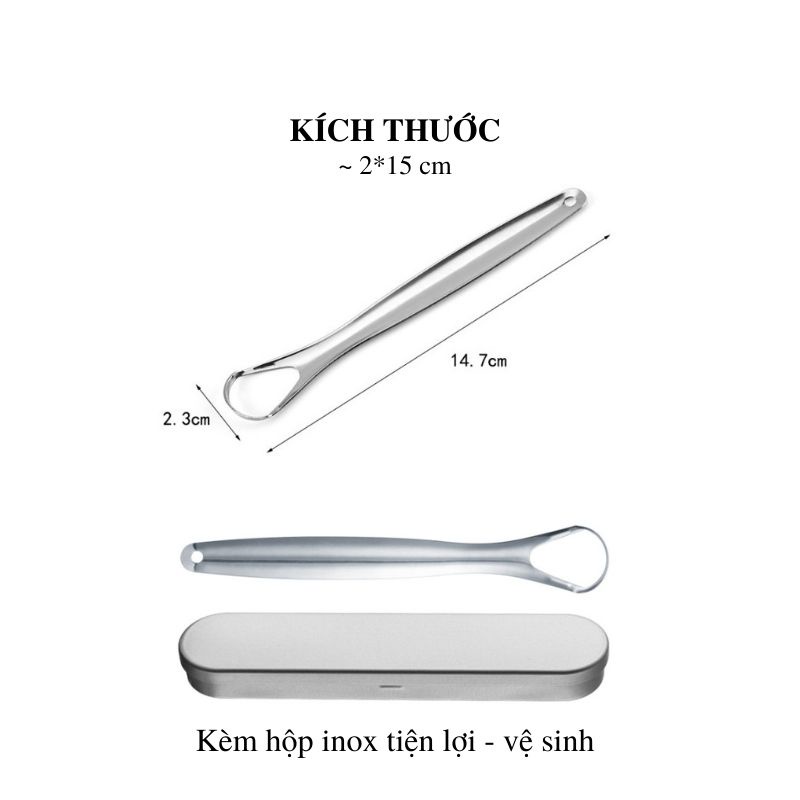 Cạo lưỡi inox cao cấp kèm hộp, Dụng cụ vệ sinh lưỡi - Giúp loại bỏ vi khuẩn, giảm hôi miệng, tăng vị giác