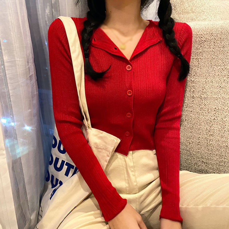 Áo Cardigan Dệt Kim Tay Dài Thiết Kế Màu Trơn Thanh Lịch