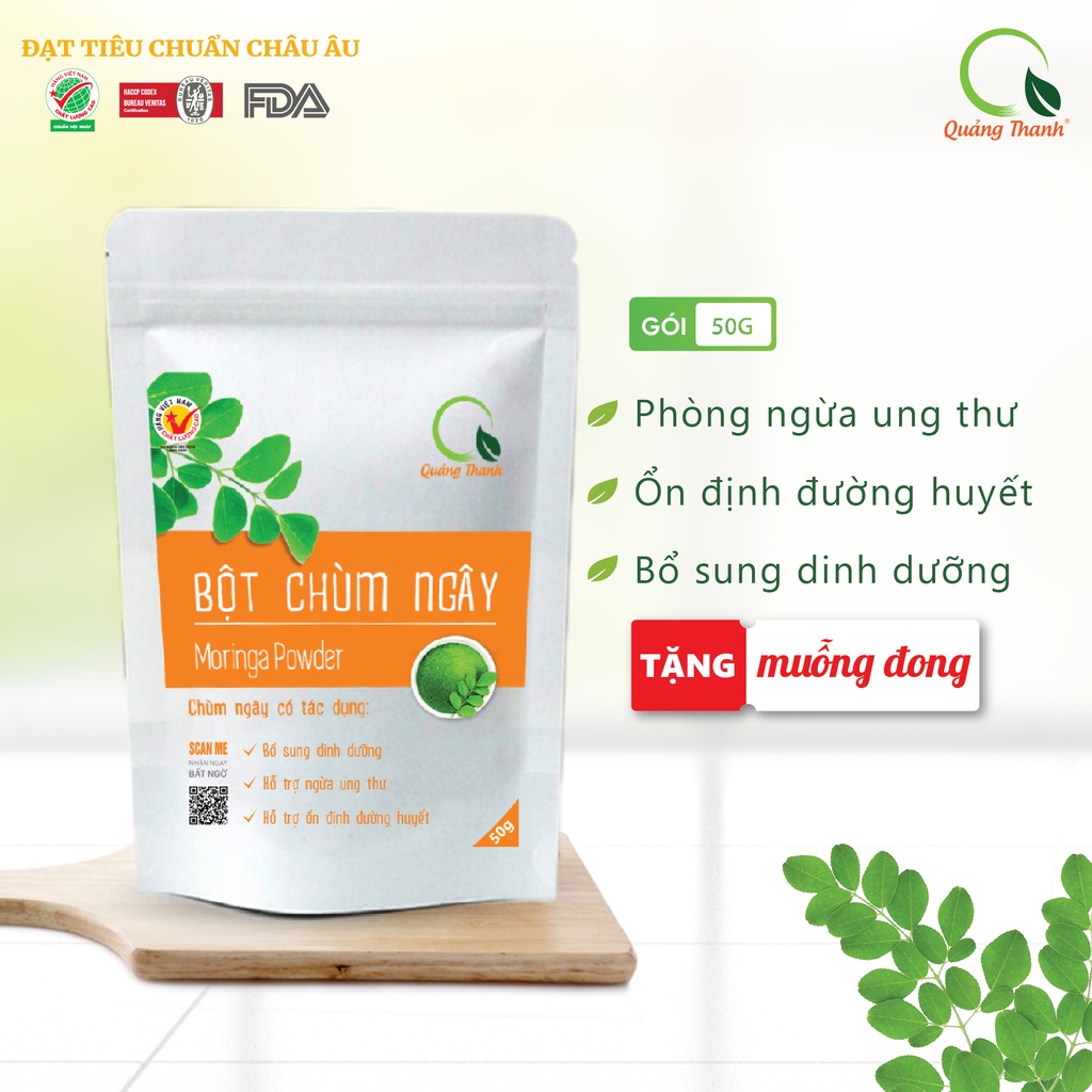 [CHÍNH HÃNG] Bột Chùm Ngây Quảng Thanh 100% Nguyên Chất Sấy Lạnh - Ngừa ung thư, ổn định đường huyết - Gói 50 gr