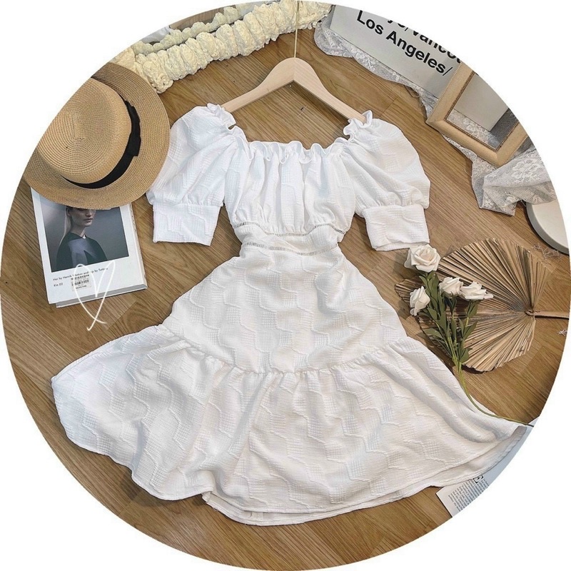 ĐẦM TRẮNG MIDI TAY PHỒNG