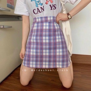 Chân váy chữ a kẻ tím