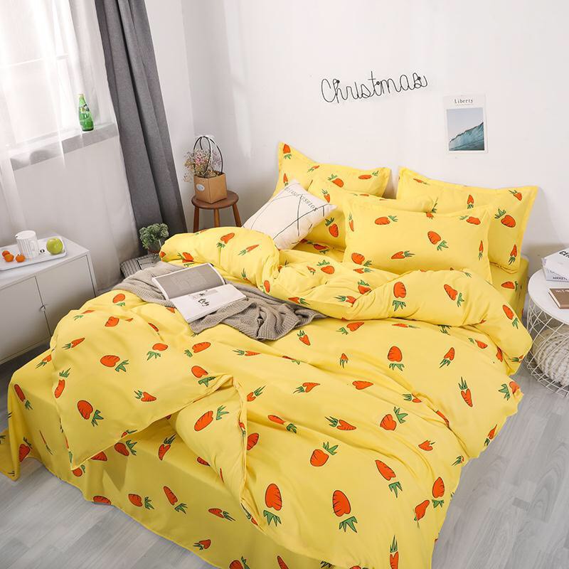 Bộ ga gối 1 ga 2 vỏ gối giường 1m vải poly mẫu cà rốt