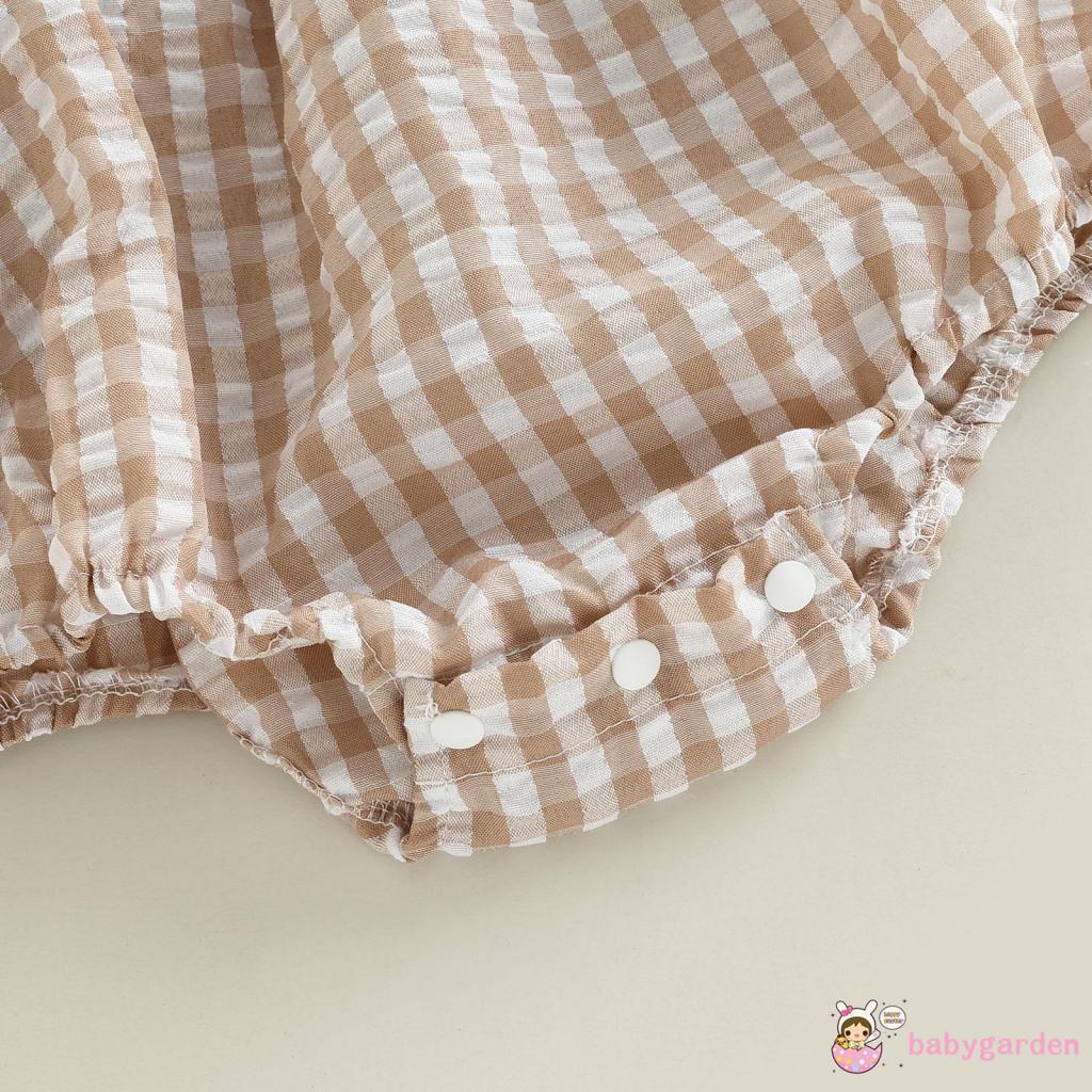 Bộ Áo Liền Quần Tay Dài Cổ Búp Bê Kẻ Sọc Caro + Băng Đô Cài Tóc Thời Trang Mùa Thu Cho Bé Gái 0-18 Tháng Tuổi