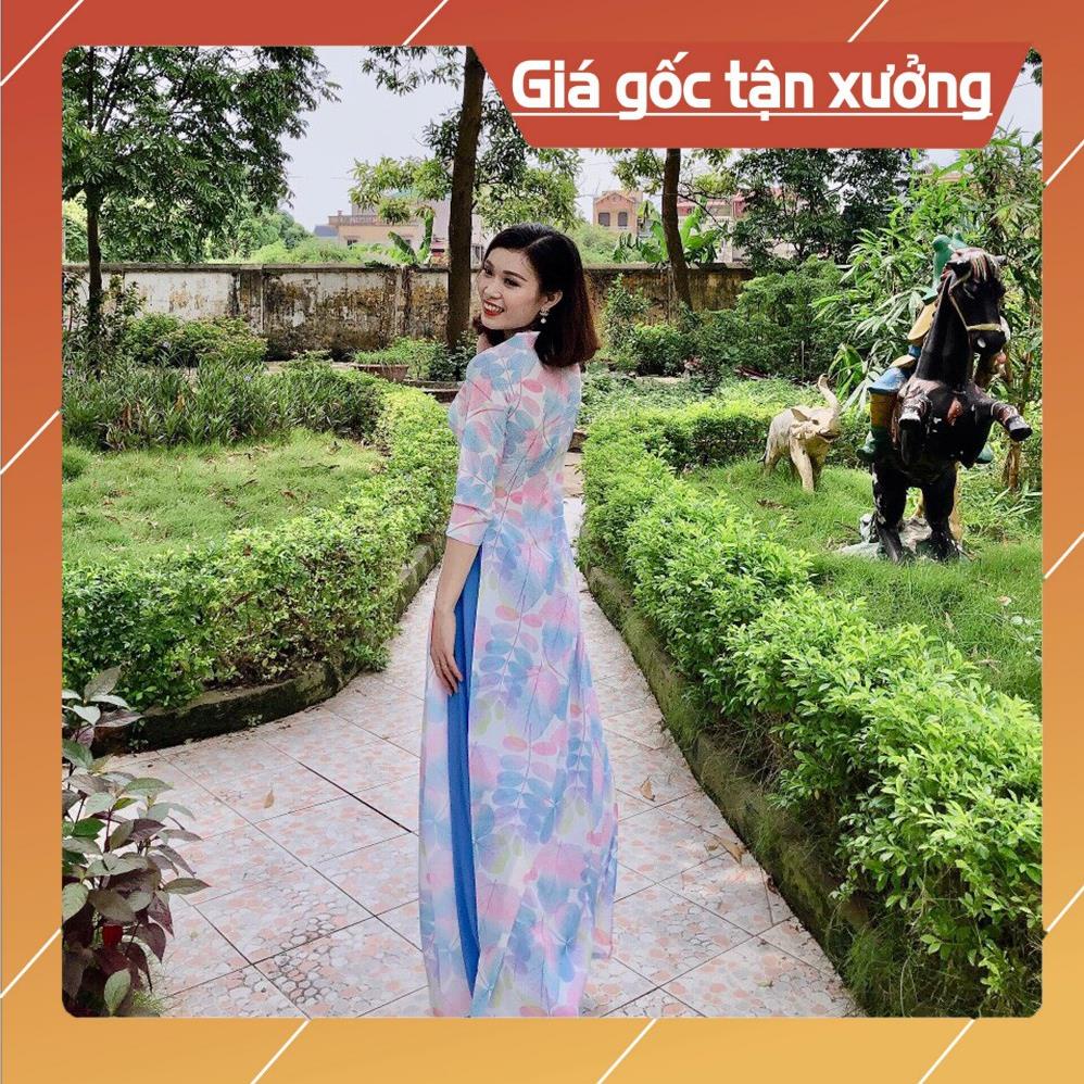 Bộ Áo Dài 3D May Sẵn ❤️ FREESHIP ❤️ Họa Tiết Lá Phong, Lụa Nhật Cao Cấp Lên Phom Dáng Chuẩn Cực Đáng Yêu Hè 2020