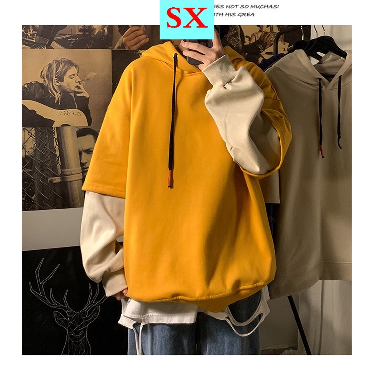 Áo hoodie dài tay giả hai lớp phong cách Hàn Quốc trẻ trung dành cho nam