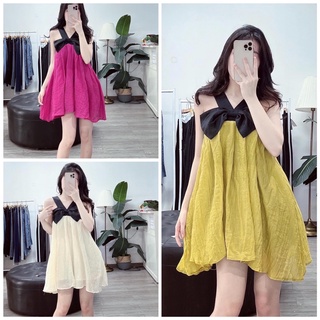 Đầm nơ xinh, đũi cao cấp tặng kèm quần, set dạo phố (H3)
