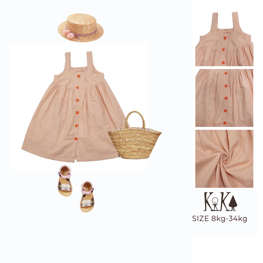Váy Áo bé gái 2 dây nút dọc thân. Thương hiệu Kika, Code K017, K019, K020, K022
