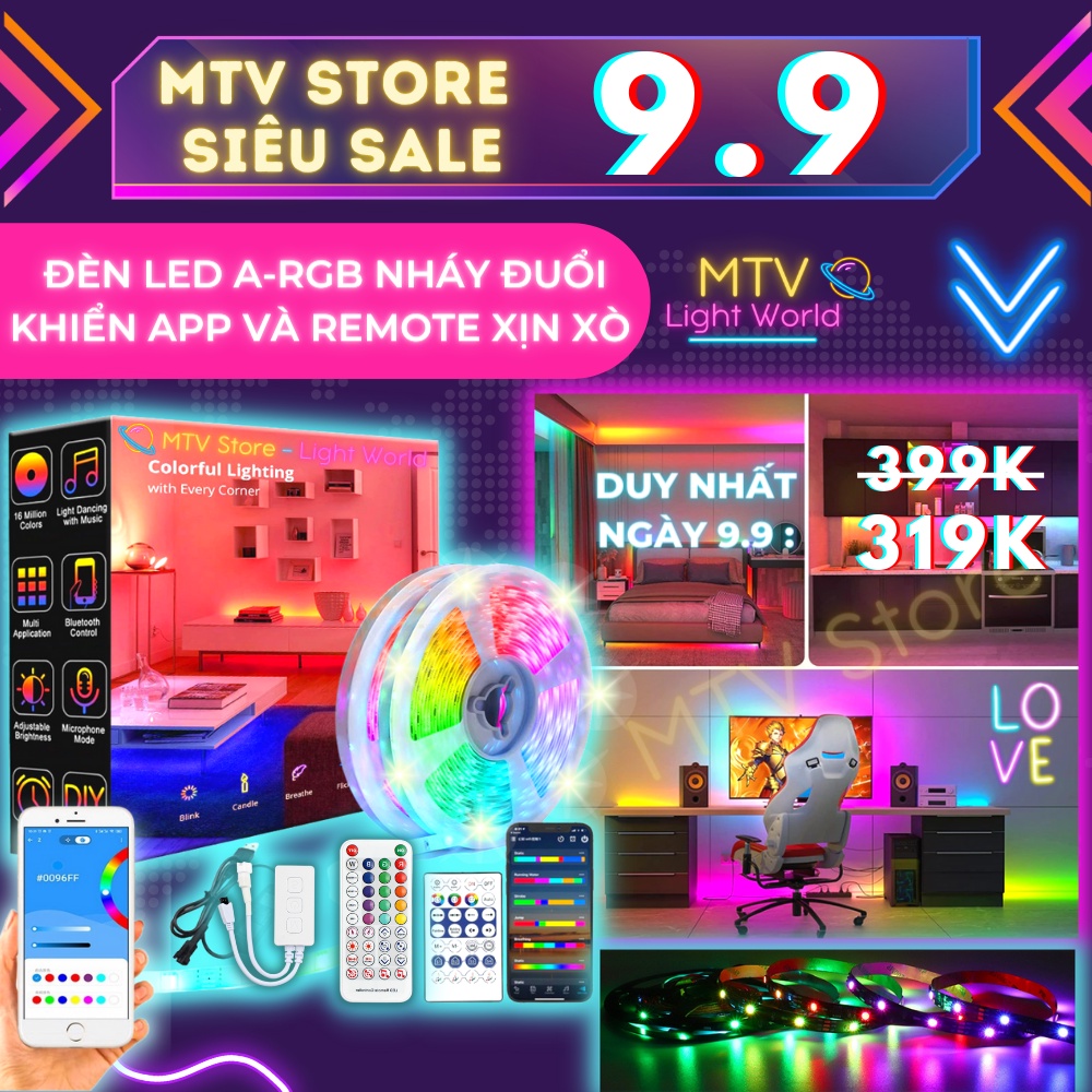 Đèn led đuổi ARGB trang trí, dây led WS2811 IP65 full hiệu ứng, cảm biến âm thanh, khiển APP và REMOTE - MTV Store
