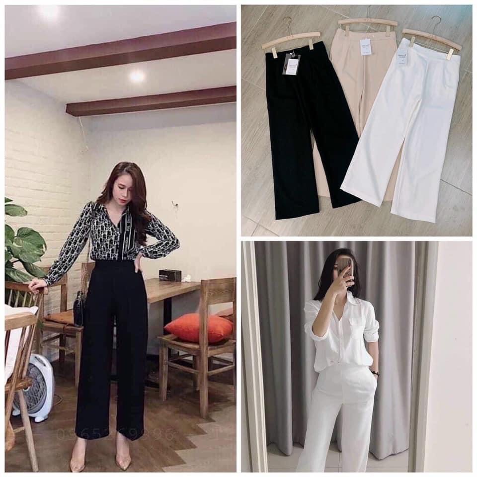 Quần suông ống rộng nữ cạp cao đen trắng khoá trước đi làm mặc nhà có bigsize trẻ trung năng động QD01