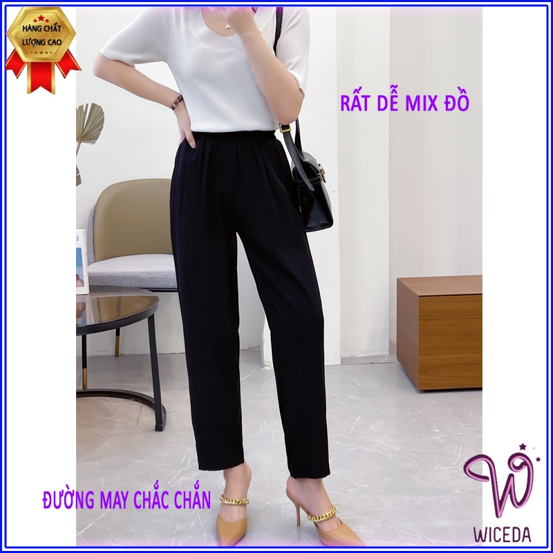 Quần baggy đũi cạp chun nhẹ mát WICEDA,quần đũi nữ dài chất đũi xước nhật 100% màu đen,be QD430