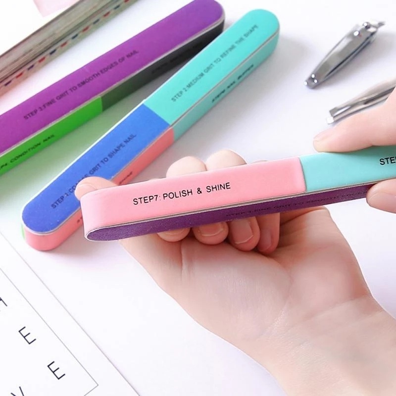 Bộ Dụng Cụ Dũa Móng Tay 7 Mặt Bằng Xốp Acrylic Màu Neon Chất Lượng Cao