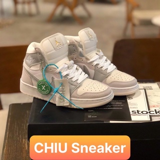 Giày thể thao Sneaker Jordan 1 cổ cao xám da bò thật - Jordan high đỏ đen da bò