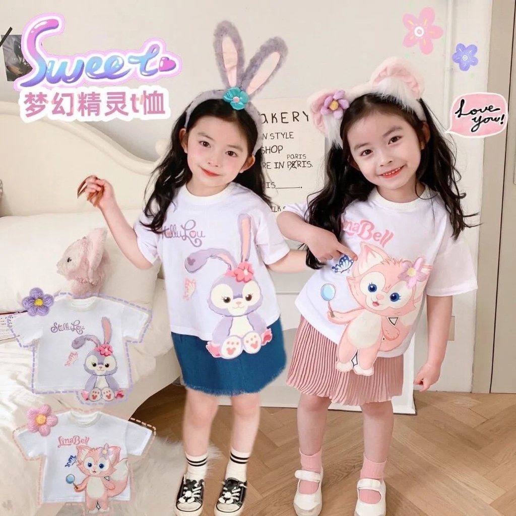 Áo Thun Cotton Tay Ngắn In Họa Tiết Hoạt Hình Thời Trang Mùa Hè Cho Bé Gái