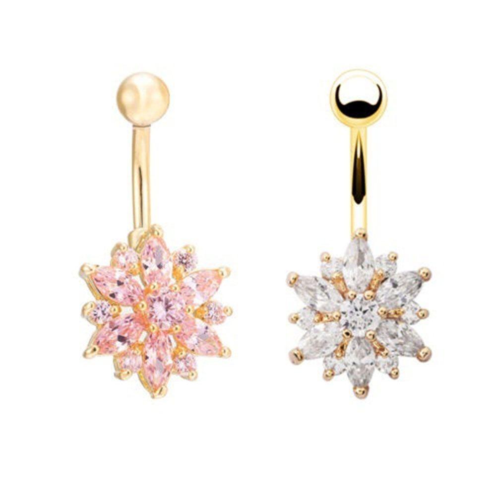 Khuyên Rốn Đính Đá Lấp Lánh Thời Trang|Khuyên Rốn Đính Đá Hình Hoa