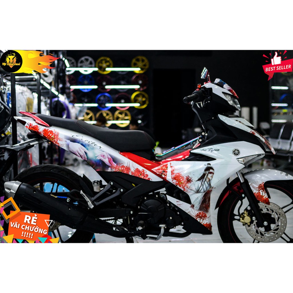 Tem Trùm Exciter 150 Hoa Bỉ Ngạn Đỏ Trắng Hot Nhất