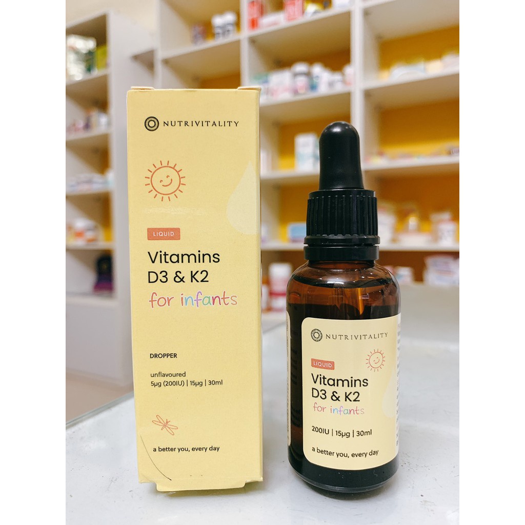 Vitamin D3 K2 MK7 nutrivitality 15mg 30ml tăng chiều cao cho bé của Anh Quốc