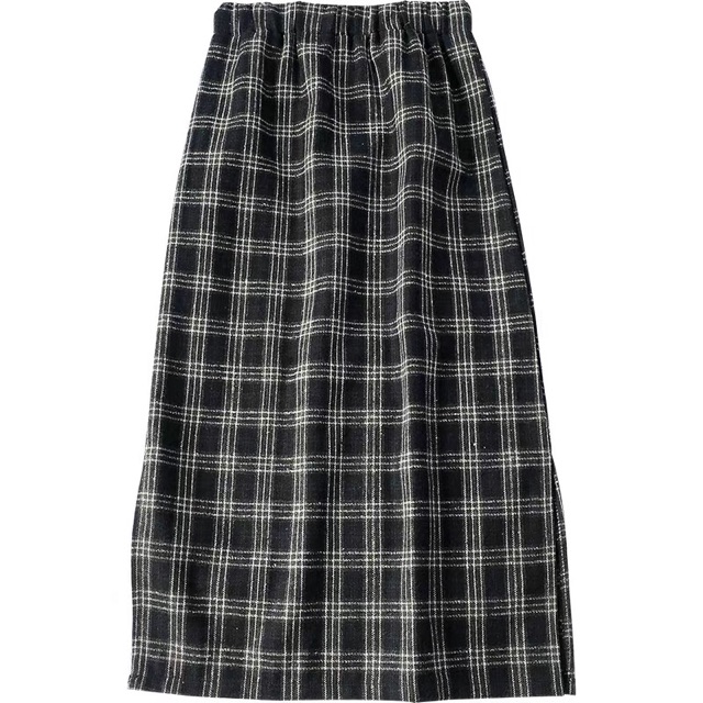 CV45 CHÂN VÁY DÁNG DÀI KẺ CARO XẺ MỘT BÊN EO CHUN