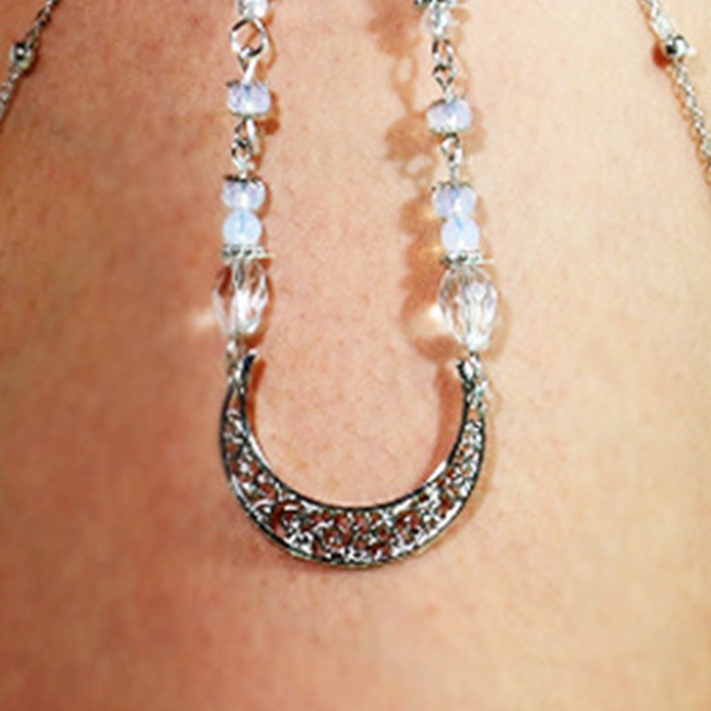 Youyo Chuỗi Đeo Đùi Tua Rua Màu Bạc Mặt Trăng Pha Lê Phong Cách Gothic Cho Bikini