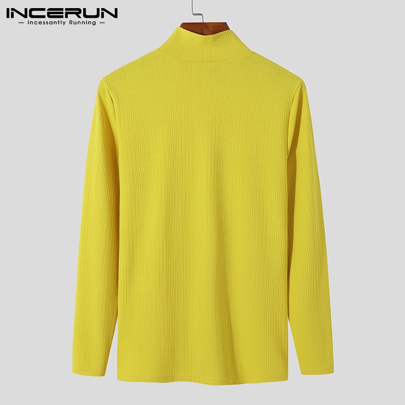 Áo thun INCERUN tay dài cổ cao khoét rỗng thời trang dành cho nam