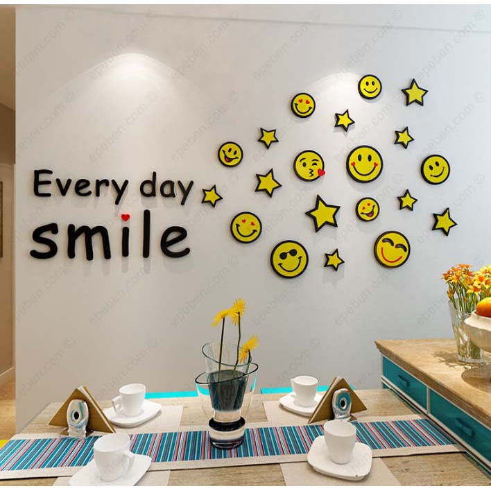 Tranh dán tường mica 3d decor khổ lớn vui vẻ mỗi ngày trang trí phòng khách, phòng ngủ, phòng cưới Nhiều Size - EPeBen