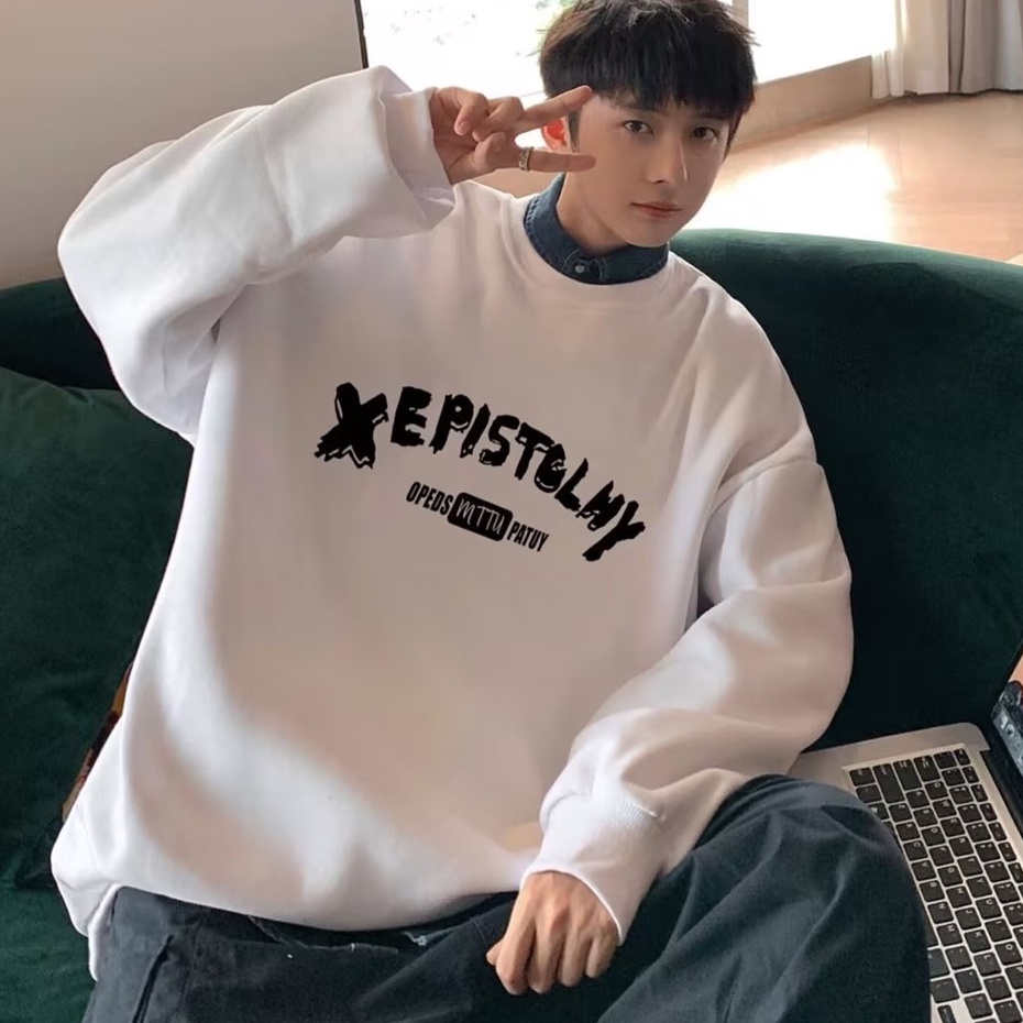 Aó Sweater Da Cá Chữ XEPIS Trước Ngực Dành Cho Nam Phong Cách Unisex