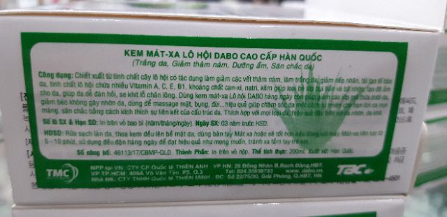 KEM MÁT XA TRÀ XANH (LÔ HỘI )DABO CAO CẤP HÀN QUỐC - 200ML