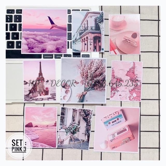 [ Ảnh thật ] Set thiệp postcard decor phòng màu Hồng PINK xinh lung linh ý hàng có sẵn