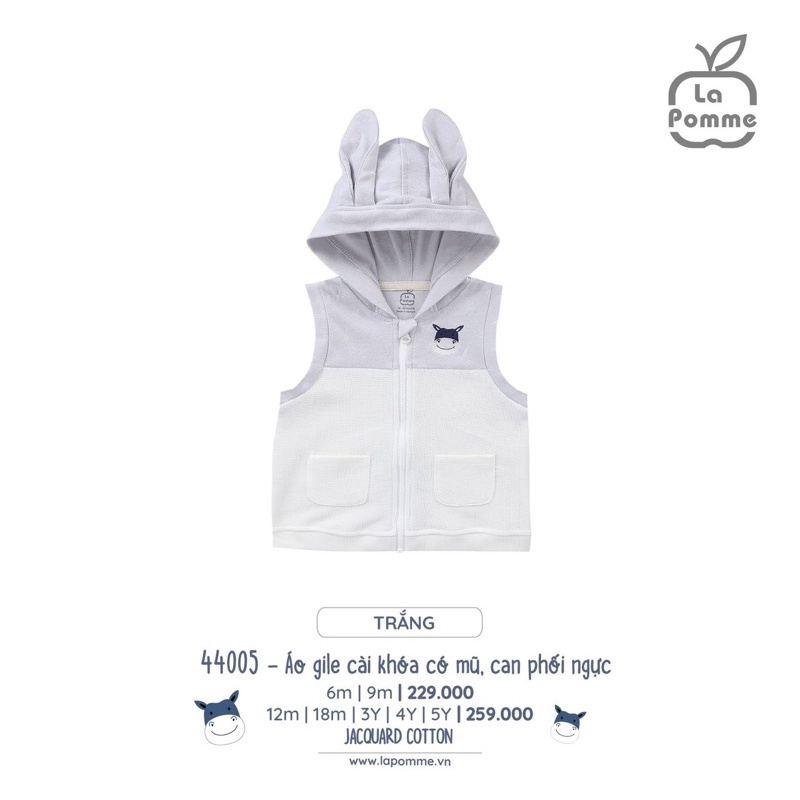 Lapome - Áo Gile cài khoá có mũ , can phối ngực Baby Donkey LP44005