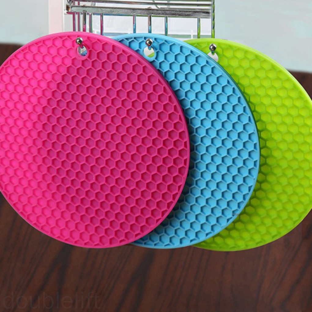 Miếng lót ly hình tròn bằng silicon chịu nhiệt chống trượt họa tiết tổ ong xinh xắn