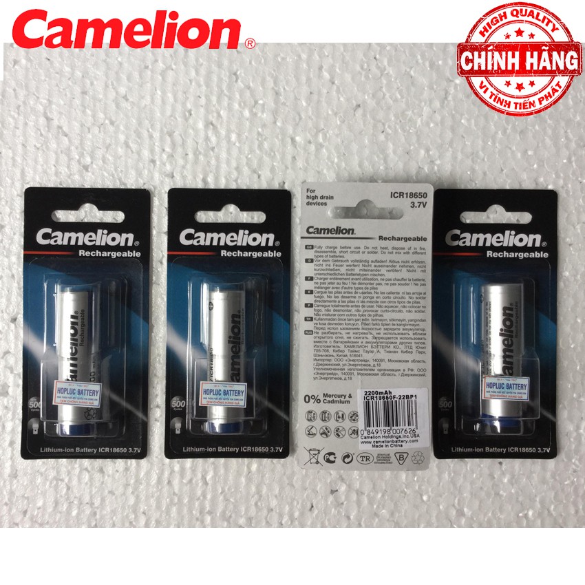 Vỉ 2 Viên Pin Sạc 3.7V 2200mAh Camelion Rechargeable ICR 18650 22BP3