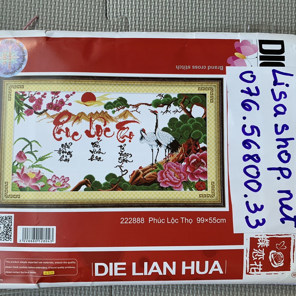 Tranh thêu chữ thập PHÚC LỘC THỌ 99x55cm chưa thêu 222888