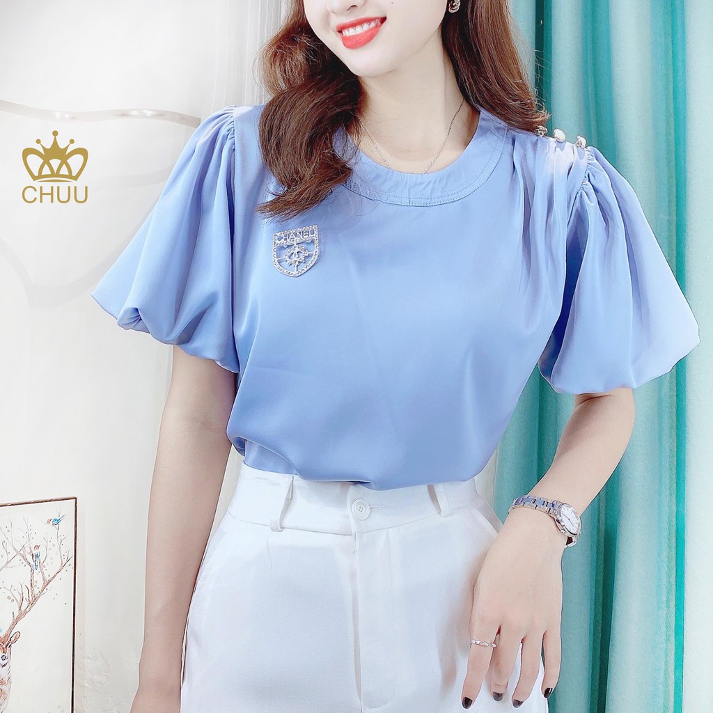 Áo sơ mi nữ công sở tay phồng vai đính ngọc CHUU A6878