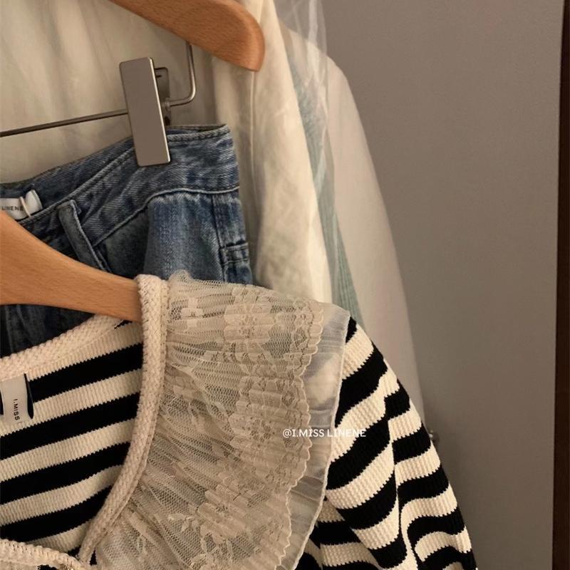 Áo Cardigan Ngắn Tay Cổ Bẻ Kẻ Sọc Mùa Hè Tươi Mới Cho Bé Gái