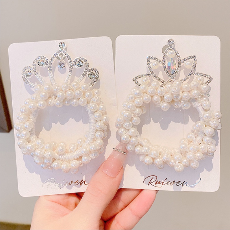 Dây Cột Tóc Hình Vương Miện Đính Ngọc Trai Dễ Thương Cho Bé Gái