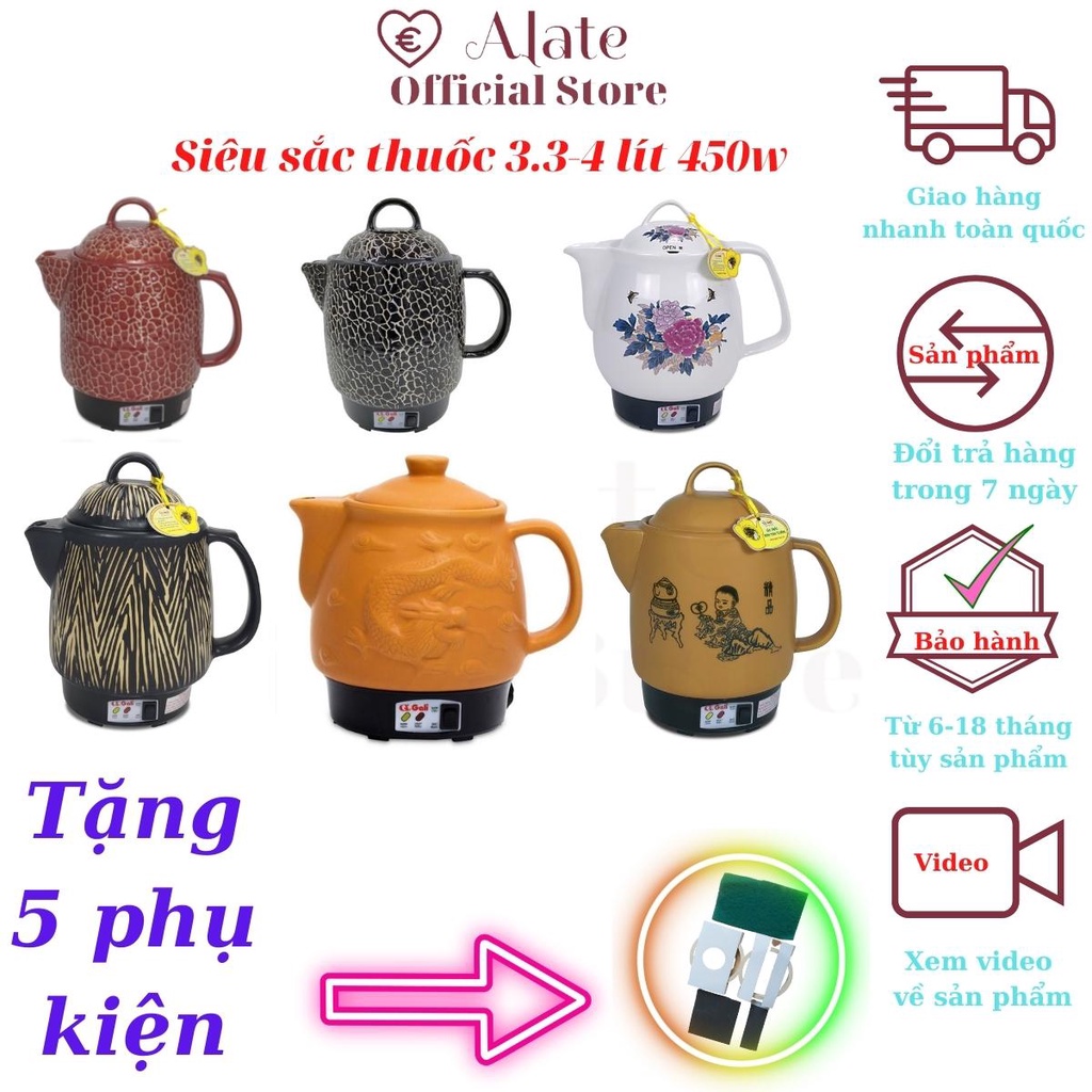 Ấm sắc thảo dược nam bắc Gali dung tích 4 lít, nấu canh, trà dưỡng sinh, cháo, súp nhanh chậm theo nhu cầu Alate store