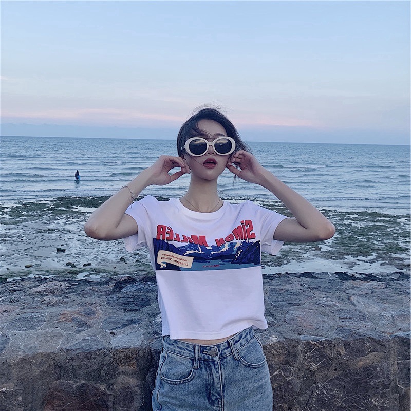 Áo Thun Tay Ngắn Màu Trắng Thời Trang Phương Tây