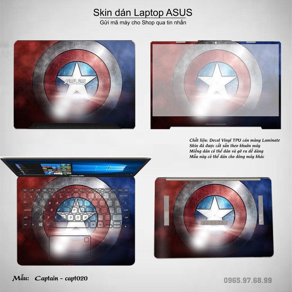 Skin dán Laptop Asus in hình Captain (inbox mã máy cho Shop)